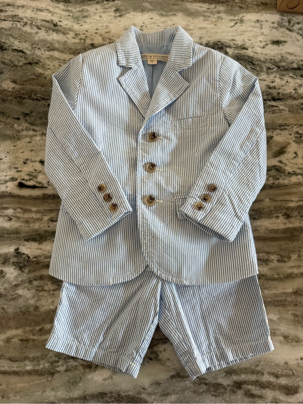 Hope & Henry Blue/White Seersucker Boys Suit Set